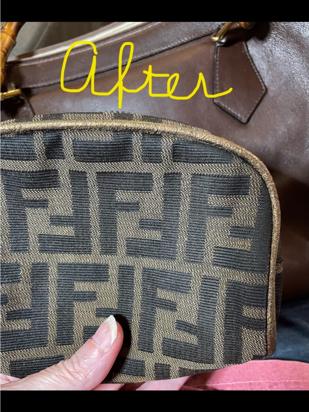 Fendi Authentic Vintage Brown and Black FF Monogram Pouch with Gold Trim - Picture 8 of 14
